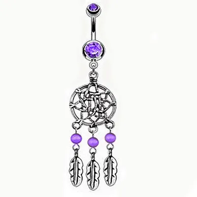 Produktbild von Taffstyle Bauchnabelpiercing Bauchnabelpiercing Schmuck Stecker Dreamcatcher Tribal Traumfänger Anhänger, Lila
