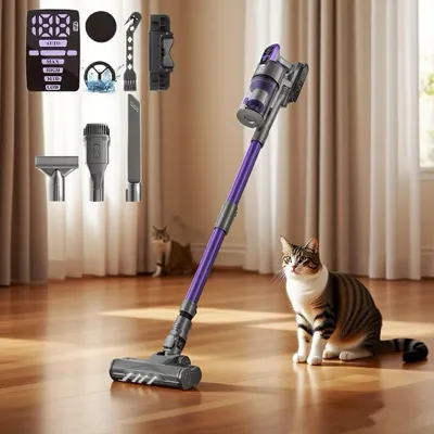 Image de Aspirateur - Aspirateur sans sac - Aspirateur sans fil - Aspirateur balai - Aspirateur à main - Violet