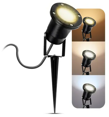 Produktbild von LED Gartenstrahler mit Erdspieß für außen in schwarz Gartenleuchte Kopf schwenkbar mit 3W GU10 LED Lichtfarbe drei einstellbaren Lichtfarben 3CCT