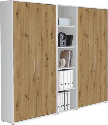 Produktbild von Aktenschrank TABOR 10 in weiß / Artisan Eiche, Schrankwand, Büroschrank, abschließbar, Metallgriffe