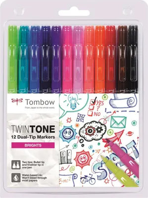 Obrázok produktu pre Tombow | Popisovače s dvojitým hrotom Twintone Jasné farby 12ks