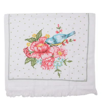 Produktbild von Clayre & Eef Gästehandtuch 40x66 cm Weiß Rosa Baumwolle Blumen