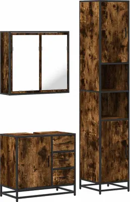 Image de vidaXL Ensemble de meubles de salle de bain 3 pièces chêne fumé bois composite