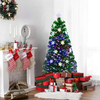 Produktbild von LED Künstlicher Weihnachtsbaum 120cm, mit Glasfaser-Farbwechsler und Sternspitze, Tannenbaum 125 PVC Nadeln, Christbaum