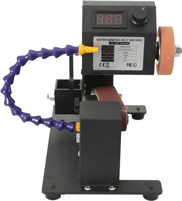 Obrázek produktu pro Mini stolní pásová bruska / leštička – PGJ-ZBYZYW-EU108 – 12–24 V – 350 W – plynulá regulace otáček – suché/mokré broušení – 10 brusných pásů