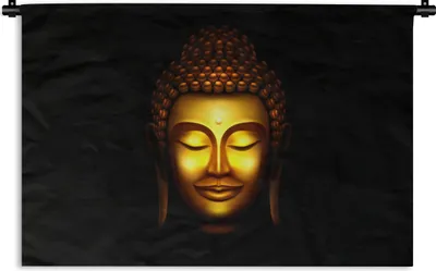 Produktbild von MuchoWow® Wandteppich Wandbehang Buddha - Gold - Schwarz 120x80 cm Tapisserie Dekoration Wandtuch - Wanddekorationen - Wandtücher