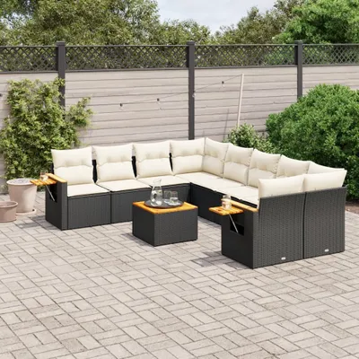 Produktbild von Design 9-tlg. Garten-Sofagarnitur mit Kissen Schwarz Poly Rattan, Gartenmöbel-Sets 2024 Neu