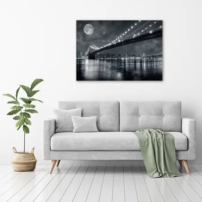 Produktbild von Tulup® Glas-Bild - 100 x 70 - Wandbild aus Glas - Wandkunst - Wandbild hinter gehärtetem Sicherheitsglas - Sehenswürdigkeiten & Architektur - Brooklyn-Brücke - Schwarzweiß