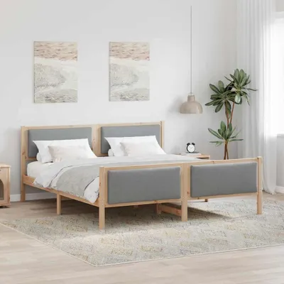 Produktbild von Möbel Bettrahmen mit Kopfteil Hellgrau 200 x 200 cm Stoff - Klassische Betten &25609