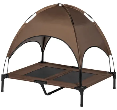 Produktbild von PawHut Haustierbett mit Baldachin Erhöhtes Hundebett Hundeliege outdoor Kaffee