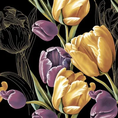 Produktbild von 20 Servietten Majestic Tulips on Black - Elegante Tulpen auf schwarz 33x33cm