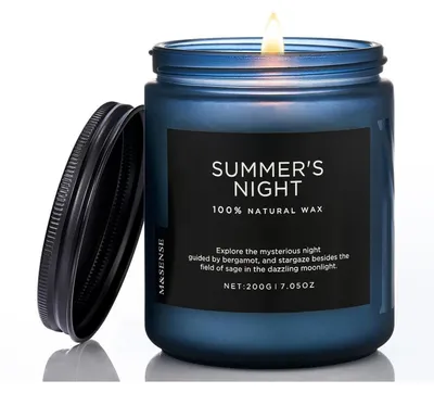 Image de Bougie parfumée en verre, cire de soja, "Nuit d'été", 200g, durée de combustion : 50 heures, parfum frais et fruité