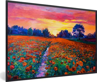 Produktbild von MuchoWow® Gerahmtes Poster Malerei - Natur - Blumen - Ölfarbe 90x60 cm - Poster mit Schwarzem Bilderrahmen Wandposter Rahmen Foto Bilder - Fotorahmen - Foto-Plakat
