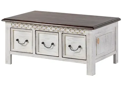Image de MASSIVMOEBEL24 | Table basse 100x57 Manguier ciré Blanc antique CASTLE-ANTIK #231