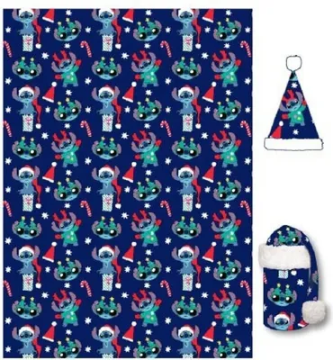 Obrázok produktu pre Súprava prikrývok Lilo & Stitch 100x140 cm - huňatá deka a teplá čiapka