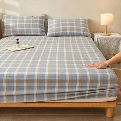Productafbeelding van Hoeslaken 180 x 200 cm - Katoen met Ruitpatroon