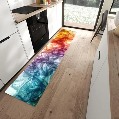 Produktbild von Küchenteppich 60x270cm rutschfest & abwischbar PVC Läufer - Bunte Wirbel