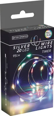 Produktbild von LED-Silberdrahtlichterkette, 20 LEDs, bunt, Batterie, Innen, 1 m, Timer