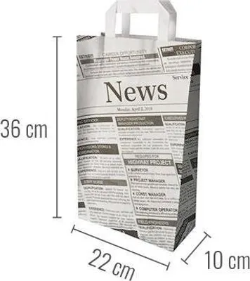 Produktbild von 50 Tragetaschen , Papier 36 x 22 x 10 cm " Newsprint " mit Tragegriff Tüten