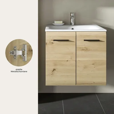 Produktbild von Ice Waschbeckenunterschrank Inkl. Waschbecken 2 Türen Eiche Nachbildung.