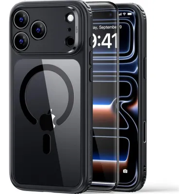 Image de Étui de protection, verre de protection pour iPhone 18 Pro Max / 17 Pro Max, modèle ESR Classic Hybrid avec MagSafe et verre trempé, transparent noir