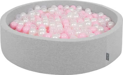 Zdjęcie produktu dla KiddyMoon suchy basen okrągły z piłeczkami 7cm 120x30 jasnoszary: pudrowy róż-perła-transparent 120x30/200piłek zabawka basen piankowy