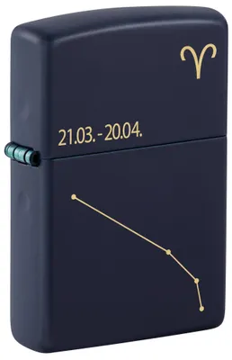 Produktbild von Zippo Feuerzeug Navy Blau matt gelasert Tierkreiszeichen Widder Aries