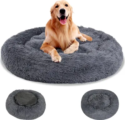 Obrázek produktu pro ISOISL, psí pelíšek, průměr 80 cm, tmavě šedá barva, měkký plyšový pelíšek s výplní z PP materiálu, protiskluzový a pratelný, snadno se udržuje