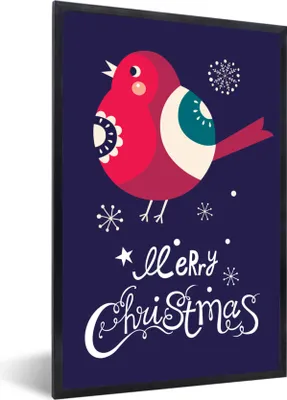 Produktbild von MuchoWow® MuchoWow® Gerahmtes Poster Vogel - Schnee - Weihnachten - Frohe Weihnachten 40x60 cm - Poster mit zchwarzem Bilderrahmen - Papierdruck - Wandbilder