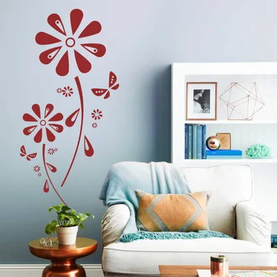 Produktbild von Wandtattoo - Wandaufkleber - Wandtattoo "Margariten-Traum" - 60cm x 29cm dunkelrot - Dekoration Küche Wohnzimmer Wand