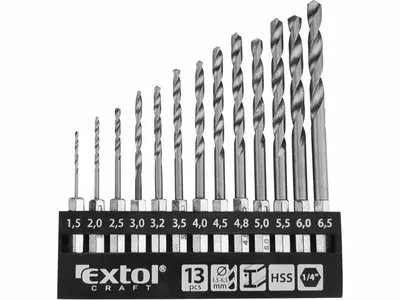 Zdjęcie produktu dla EXTOL CRAFT 11140 Wiertła do metalu z chwytem sześciokątnym, zestaw 13 sztuk, 1,5-6,5 mm, HSS