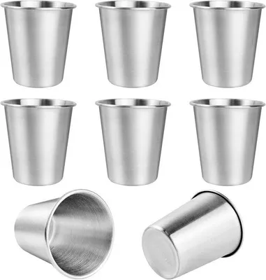 Produktbild von 8 Stück metallene Becher, 260 ml metallene Becher, Campingbecher, metallener Becher ohne Griff, metallener Becher für Geburtstage, Picknick, Reisebecher, unzerbrechlich und BPA-frei