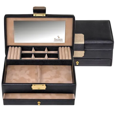 Produktbild von Sacher Schmuckkoffer Schmuckkasten SAFFIANO schwarz Schloss Spiegel