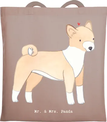 Produktbild von Mr. & Mrs. Panda Tote Bag Basenji Lebensretter - Braun Pastell - Geschenk, Jutebeutel, Kongo-Terrier, Schultasche, Tasche, Shopping, Laptoptasche