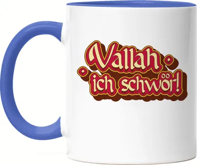 Produktbild von Vallah ich schwör Tasse Blau Türkisch Arabisch Lustig Spruch Humor Statement Witz