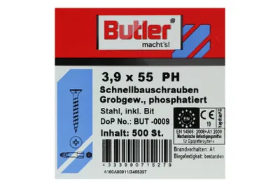 Produktbild von Schnellbauschrauben inkl Bit für Holz auf Holz Grobgewinde PH2 3.9 x 55 mm 500 Stück