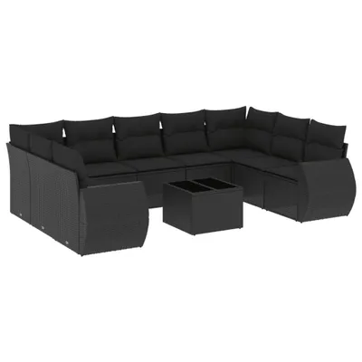 Immagine prodotto di vidaXL Set di divani da giardino da 10 pezzi con cuscini in polirattan nero