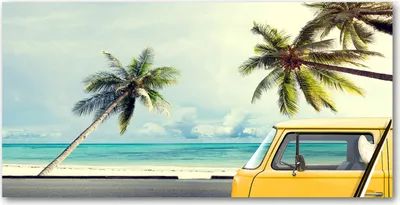 Produktbild von Tulup® Glas-Bild - 100x50 -Wandkunst - Wandbild hinter gehärtetem Sicherheitsglas  - Fahrzeuge - Kleintransporter - Gelb