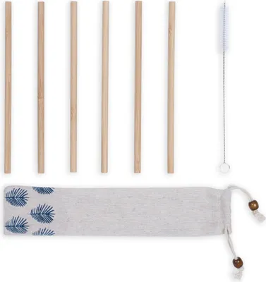Produktbild von LIVOO Strohhalme Trinkhalme Bambus 6er-Pack 20 cm Reinigungsbürste MES133