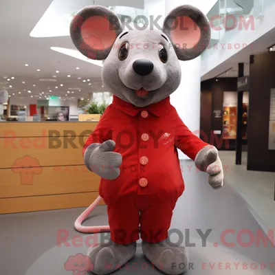 Produktbild von Maskottchenkostüm REDBROKOLY Rote Maus mit Weste und Ohrringen