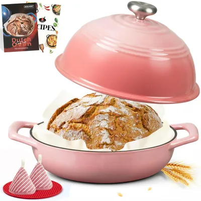 Produktbild von Overmont Gusseisen Topf Emaille Brotbacktopf - 5.7L Bräter Schmortopf mit Deckel