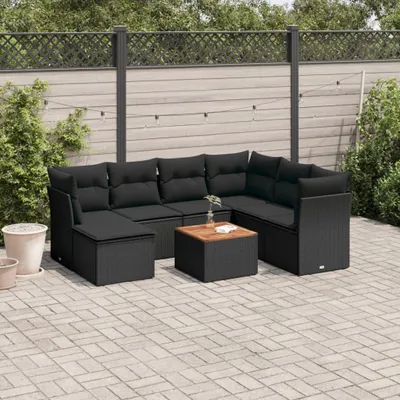 Produktbild von 8-tlg. Garten-Sofagarnitur mit Kissen Schwarz Poly Rattan 3223759
