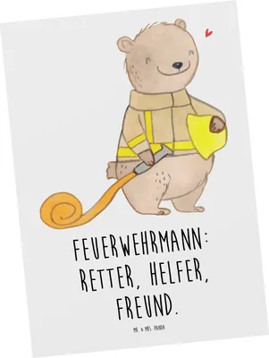 Produktbild von Mr. & Mrs. Panda Fotokarte Feuerwehrmann Rettungsheld - Weiß - Geschenk, Bedanken, Dankbarkeit, Respekt, Ansichtskarte, Ansichtskarten, Wertschätzung, Danke sagen, Helfer