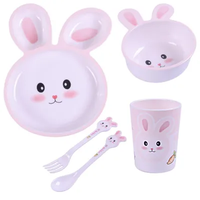 Geschirrset für Kinder Bocioland BL562 mit Hasenmotiv, 5-teilig