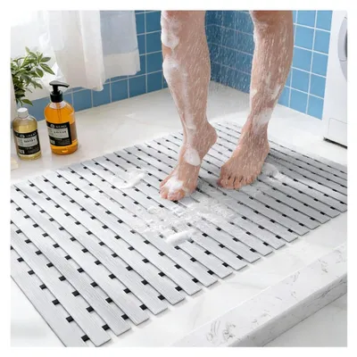 Produktbild von Rutschfeste Duschmatte, 1 Stück, Zuschneidbar, 43 x 65 cm, Duschmatten für Innen- und Außendusche, Faltbar, Grau