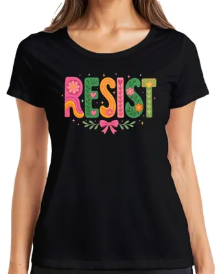 Produktbild von RESIST Groovy Retro Blumen Hippie Feminismus Statement Sarkasmus Damen T-Shirt, Schwarz, 3XL