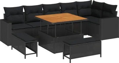 Image de Ensemble de canapé de jardin 9 pcs Noir polyrotin
