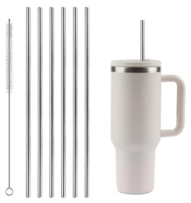 Obrázok produktu pre 6 náhradných oceľových slamiek, 30 cm, s čistiacou kefkou, vhodné pre poháre Stanley s objemom 20/30/40 unci