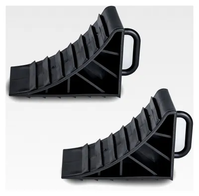 Produktbild von 2 Unterlegkeile 15x10x9 cm für PKW, Wohnmobile und Wohnwagen aus Kunststoff mit Griff