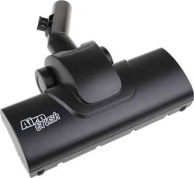 A black vacuum cleaner attachment, specifically a turbo brush or nozzle, is shown from a diagonal angle against a white background.